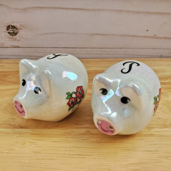Vintage 1960s Lipco Iowa Hawkeye State Pig Salt & Pepper Shakers Ceramic Iridesc - Picture 12 of 16
